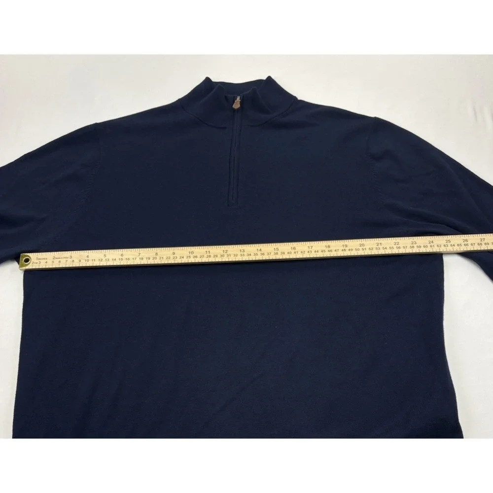 Brooks Brothers Saxon Extra Fine Merino Wool 1/4 Zip Sweater Navy Men's XL